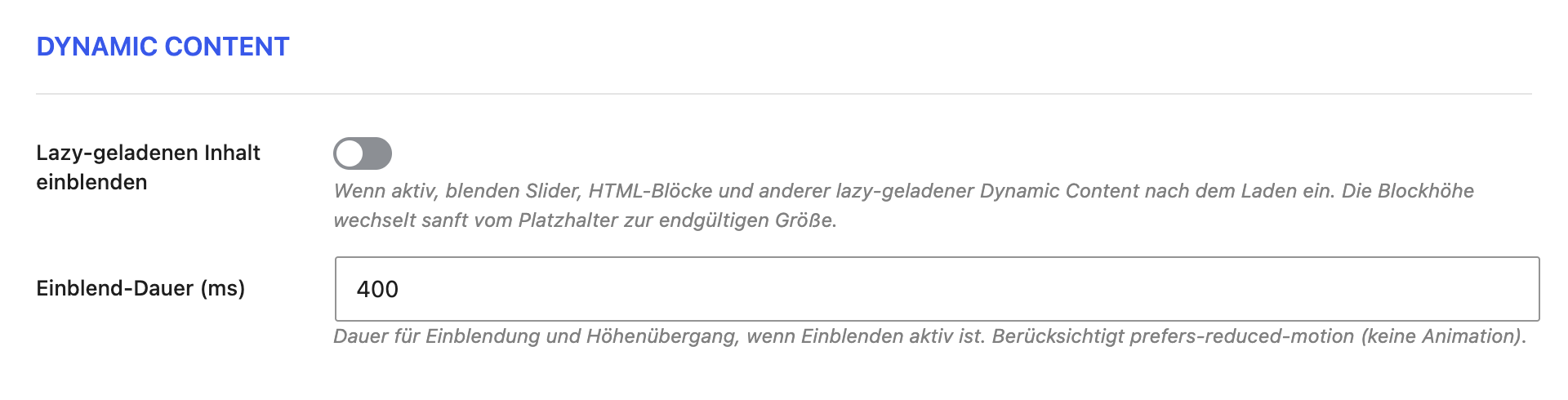 Der Abschnitt Dynamic Content im Reiter PageSpeed